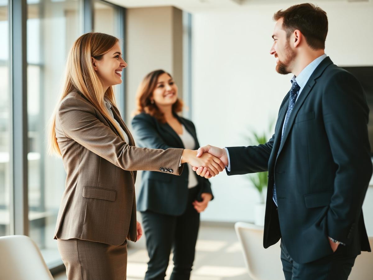 Zakelijk gesprek met handdruk tussen ondernemer en investeerder