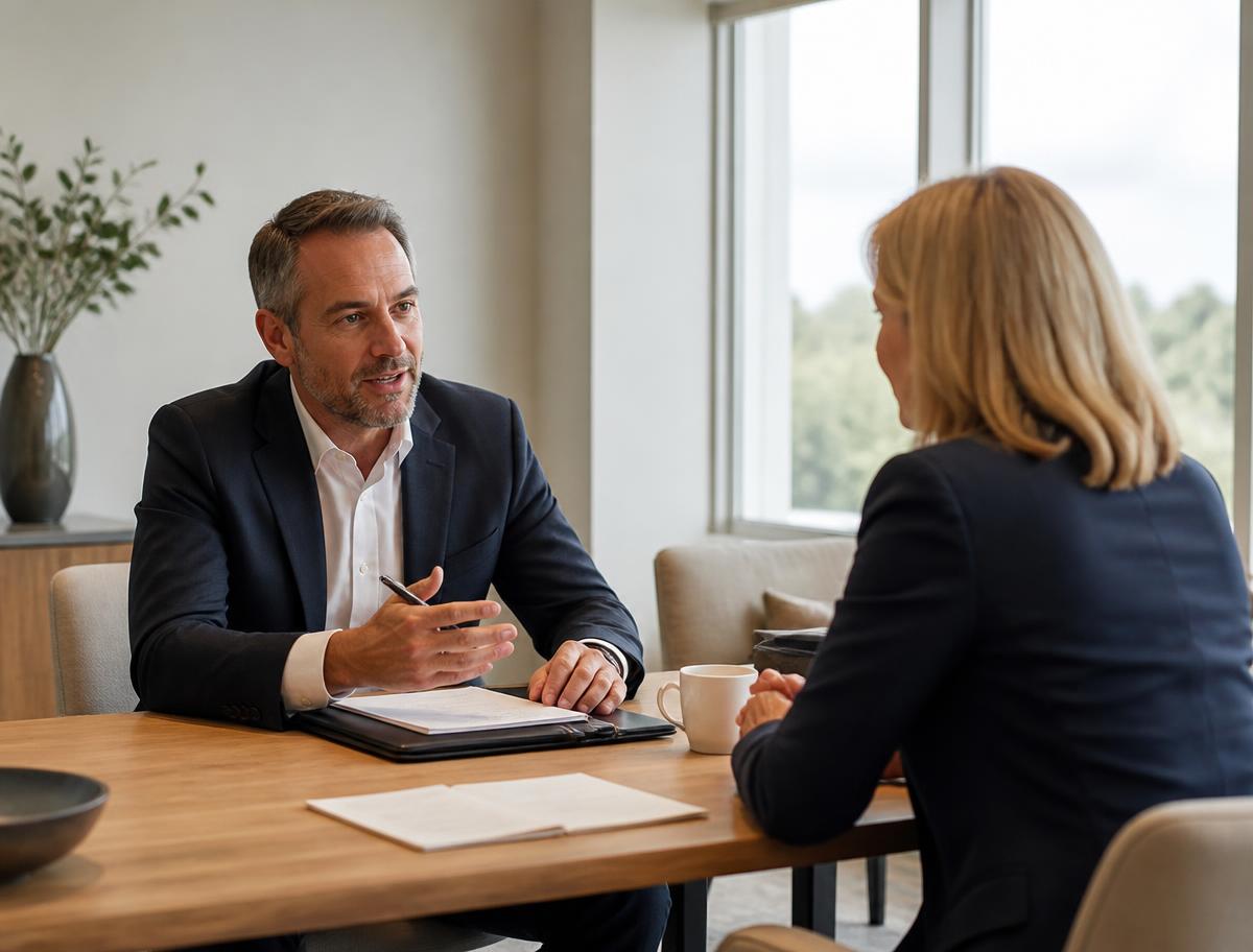 Adviseur en ondernemer in gesprek aan tafel