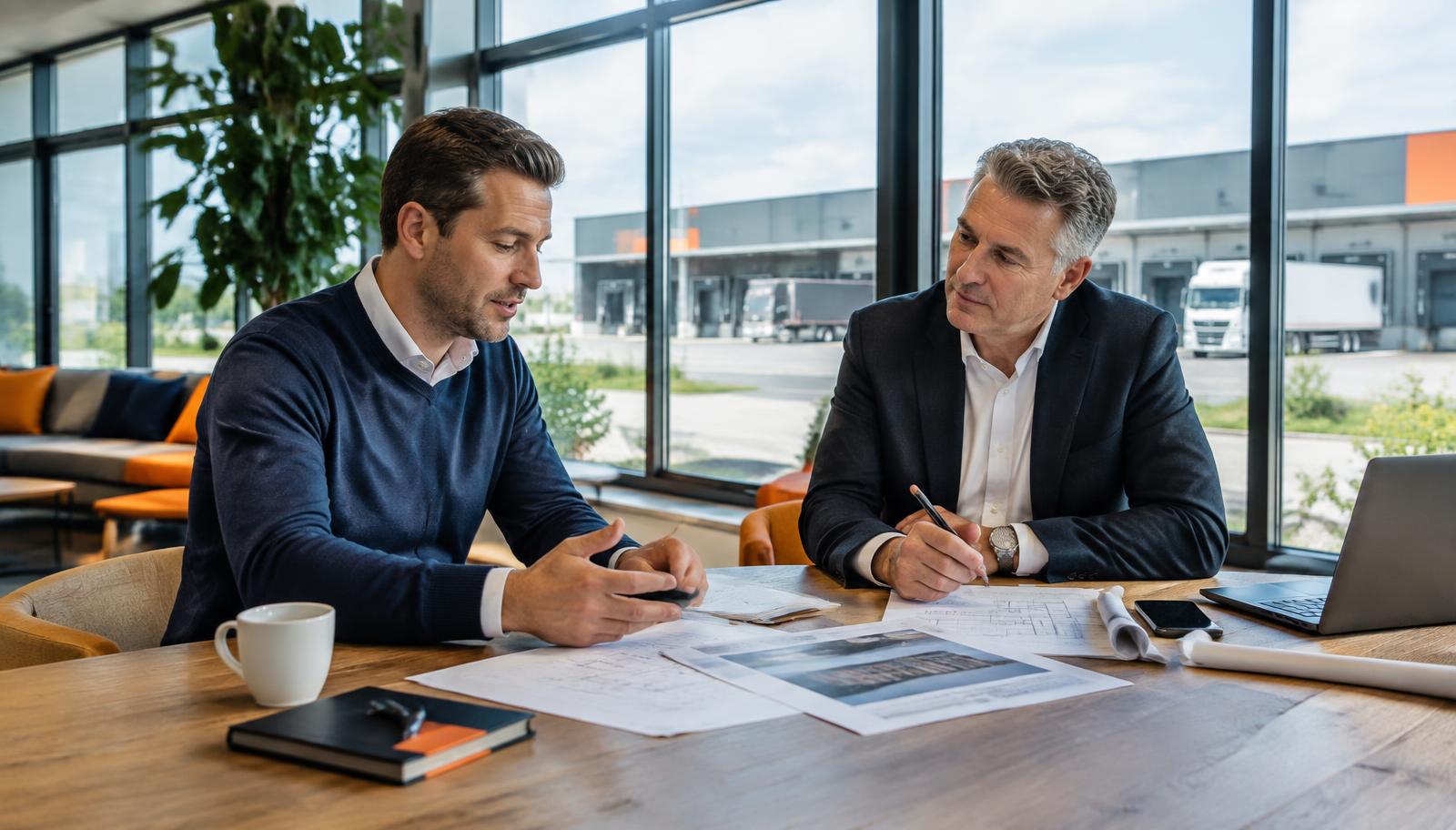 Ondernemer en investeerder bespreken een zakelijke financieringsaanvraag