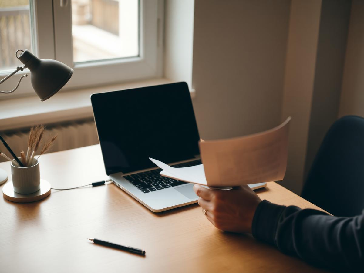 Ondernemer leest een document en maakt aantekeningen aan een bureau bij het raam